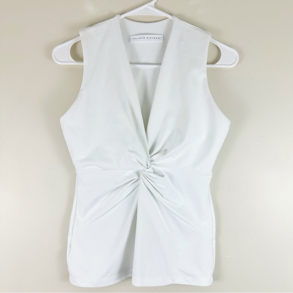 Susanna Monaco Knot Waist Top Medium White Sleeveless V-neck